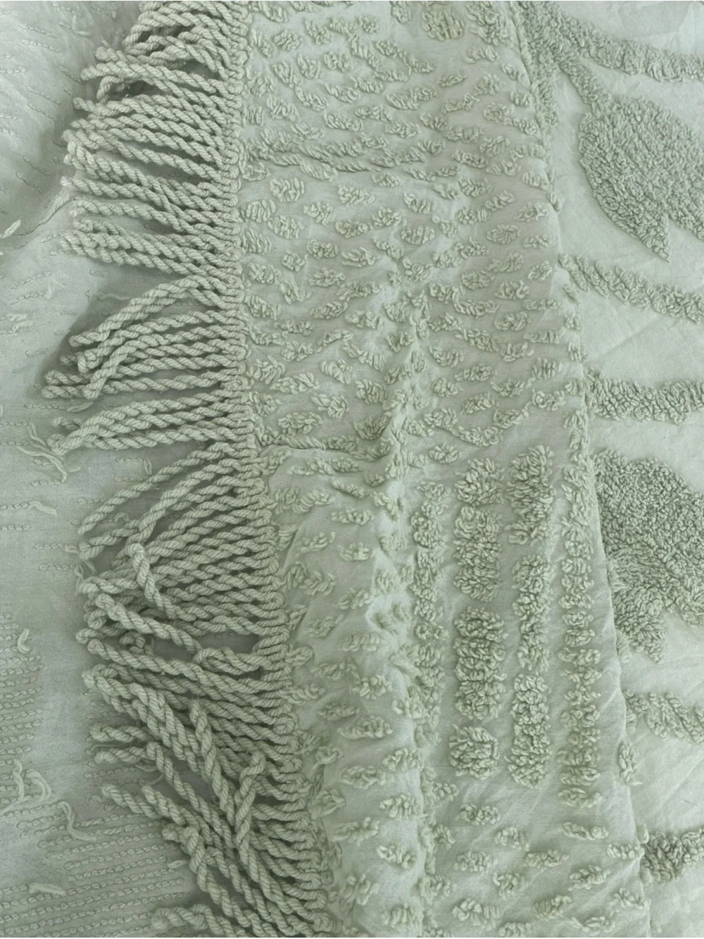 Vintage Chenille Mint Tulips Bedspread French Farmhouse Cottage 96x108